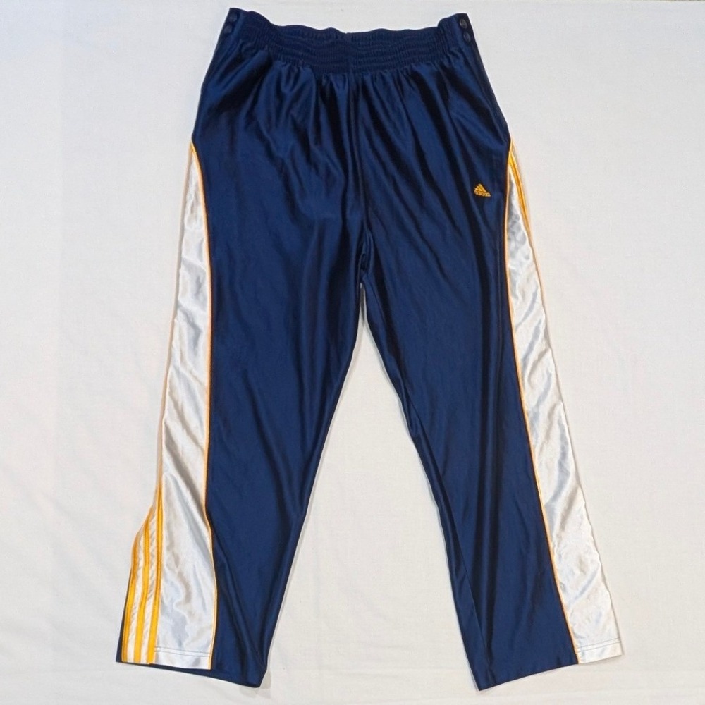 Adidas Mens Navy Blue Snap Magnet Side Opening Track Pants Gold Silver Large